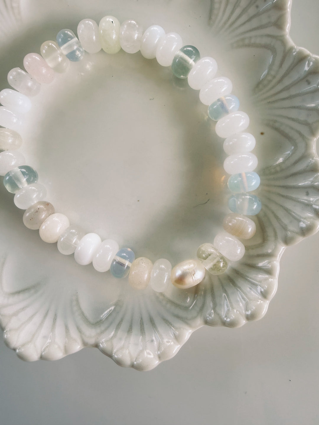 White + Grey Gemstone Bracelets, Pearls