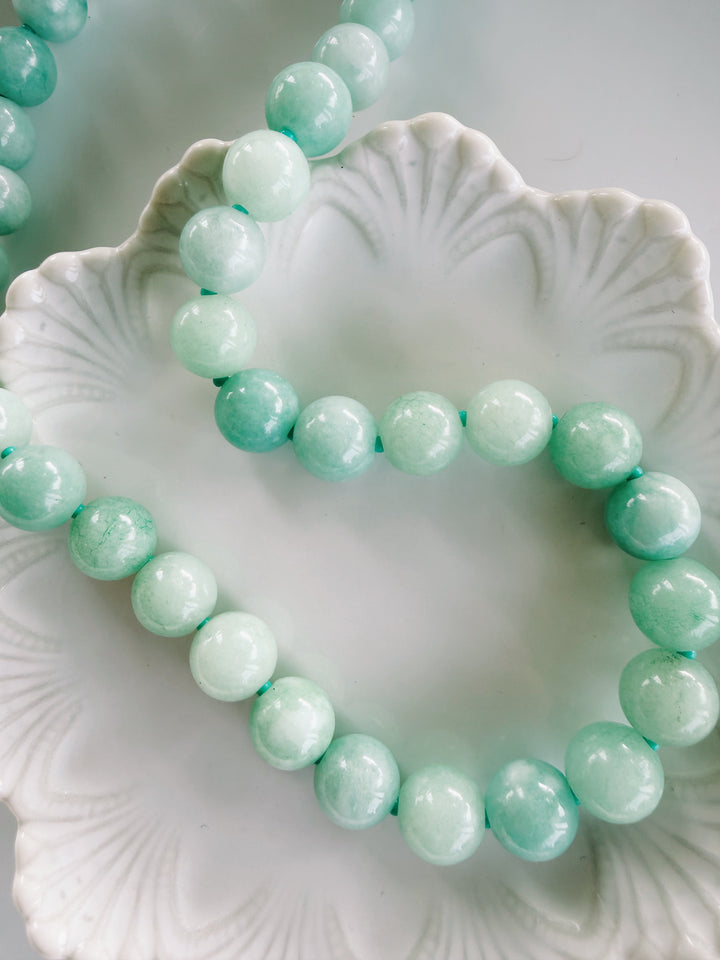 Mint Stone Necklace, Vintage Flora
