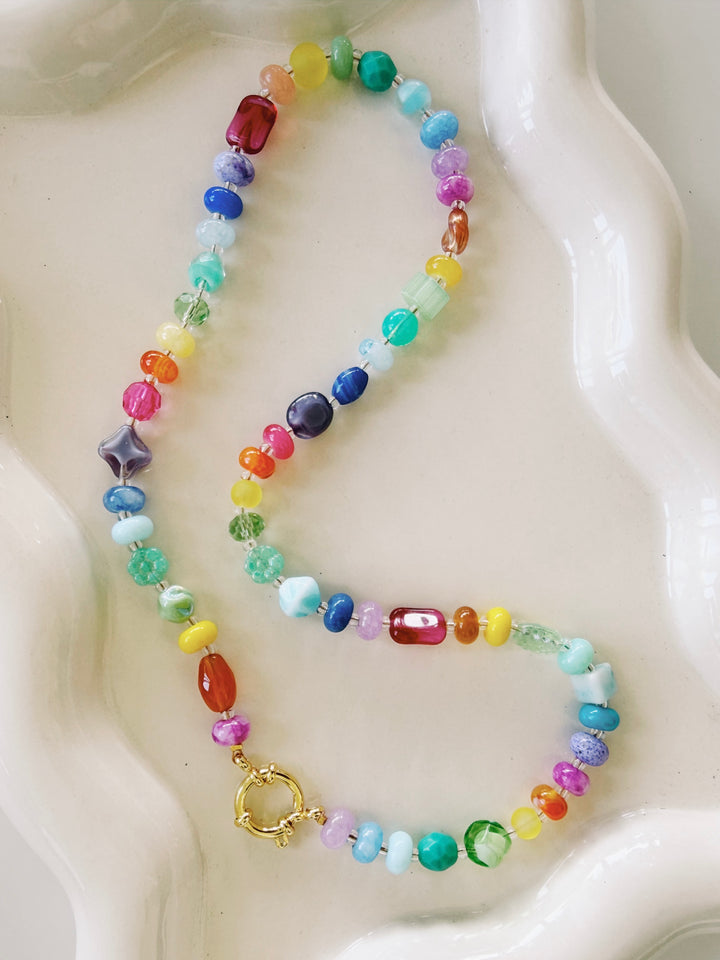Vintage Rainbow Gemstone Necklace, Small Batch