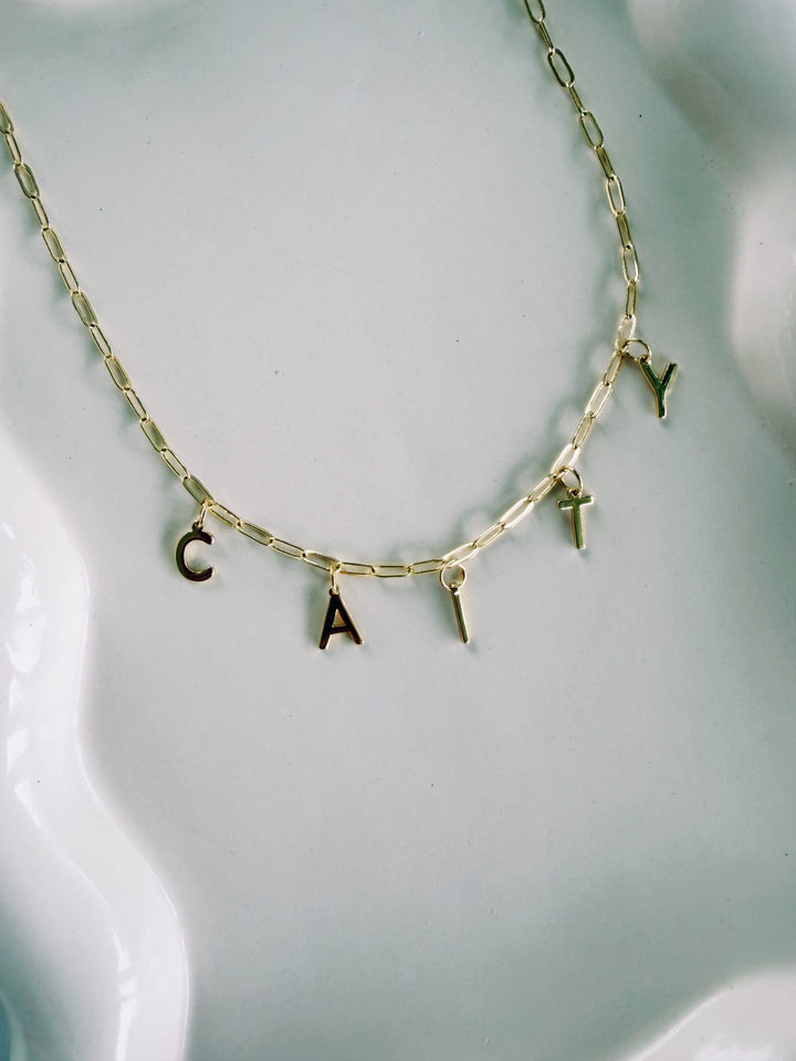 Custom Gold Letter Necklace, Charm Society