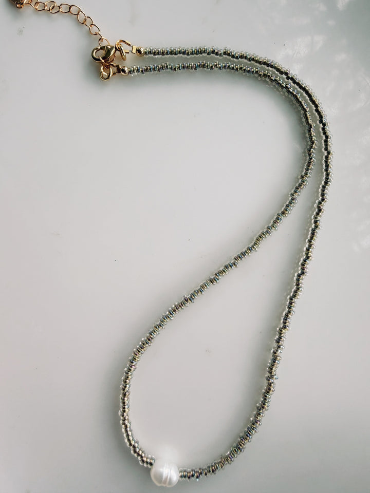 Pearl Seed Bead Necklace, Sweater Weather