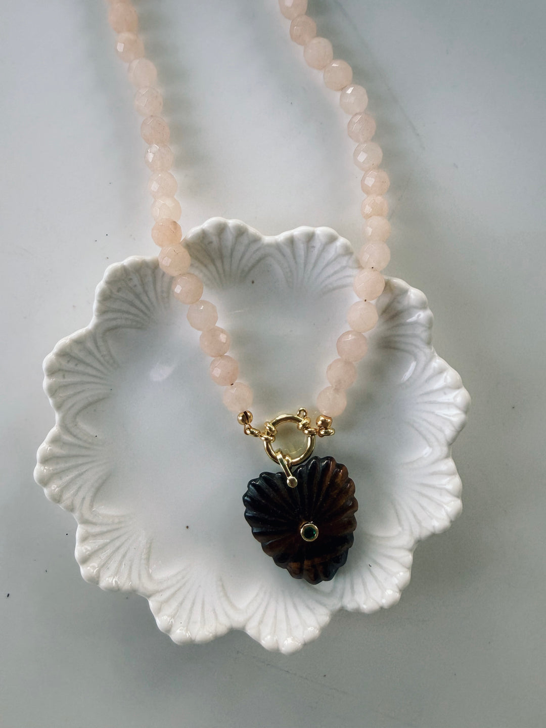 Pink Quartz Gemstone Necklace, Autumn Heirloom