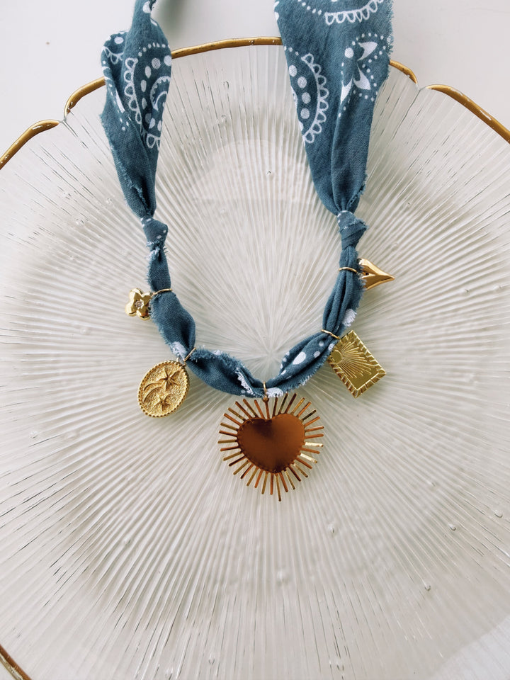 Heartburst Blue Bandana Necklace, Birthday Collection