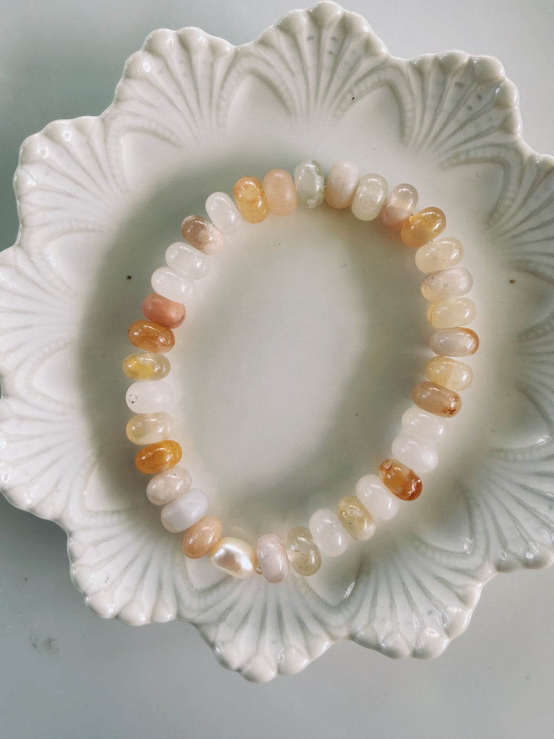 White + Grey Gemstone Bracelets, Pearls