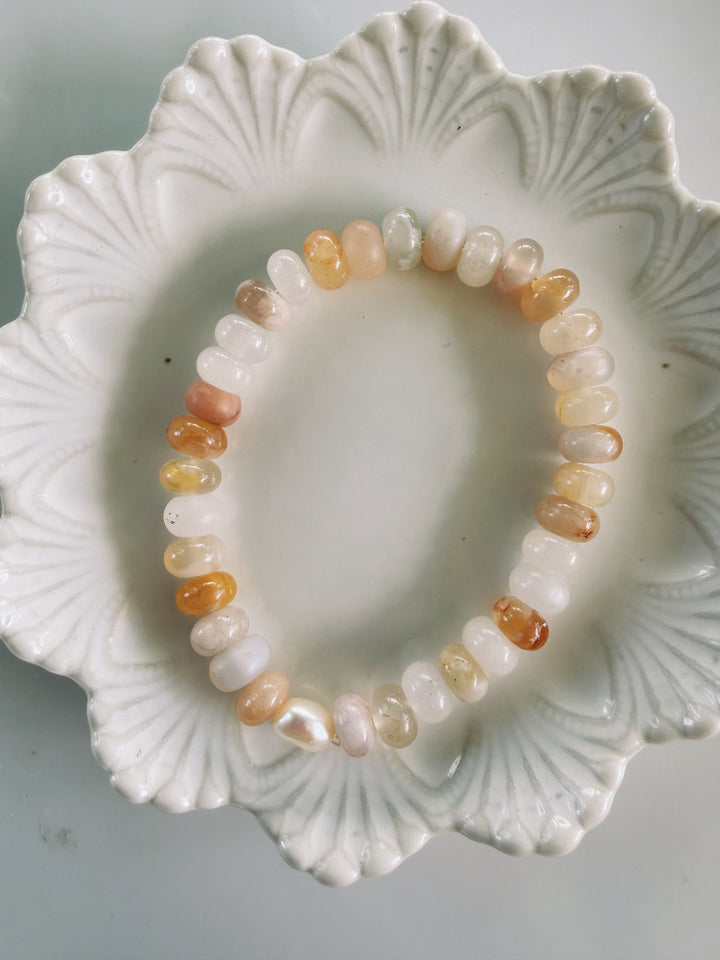White + Grey Gemstone Bracelets, Pearls