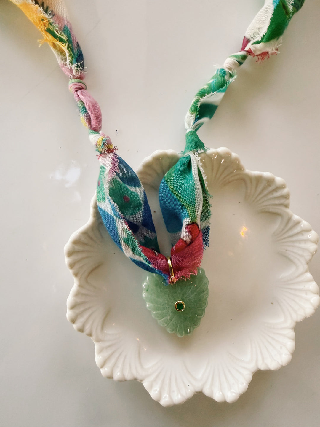 Gemstone Heart Fabric Necklace, Blockprint & Bandana