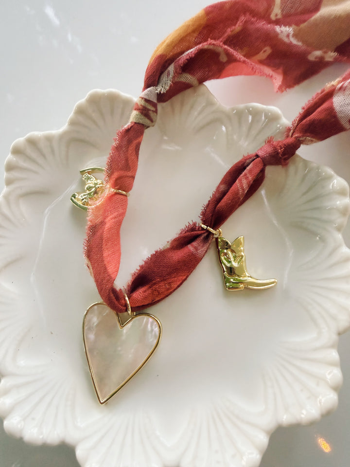 Western Bandana Necklace with Charms, Blockprint & Bandana
