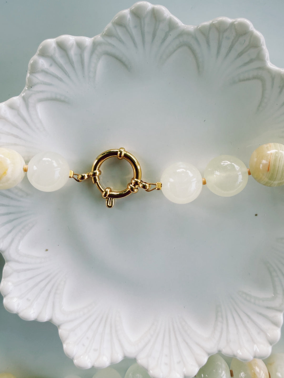 Sweet Cream Stone Necklace, Vintage Flora