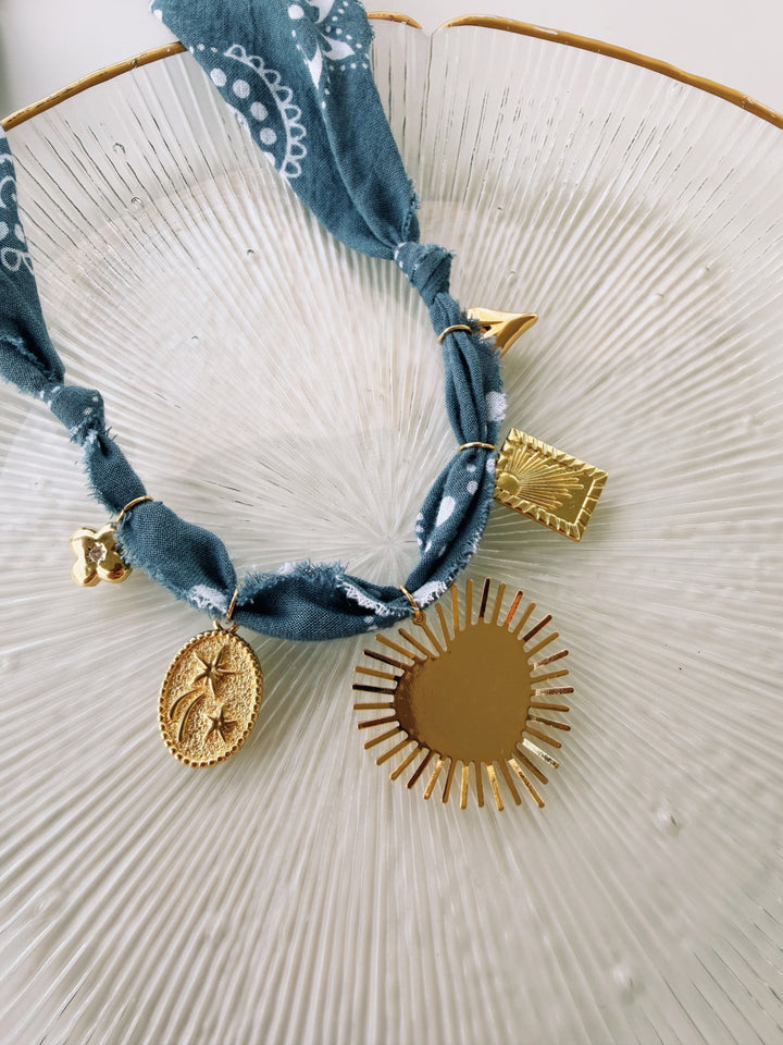 Heartburst Blue Bandana Necklace, Birthday Collection
