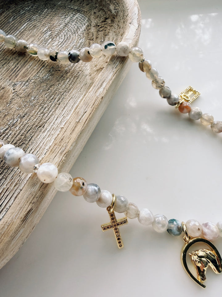 Agate Gemstone Charm Necklace, Sweater Weather