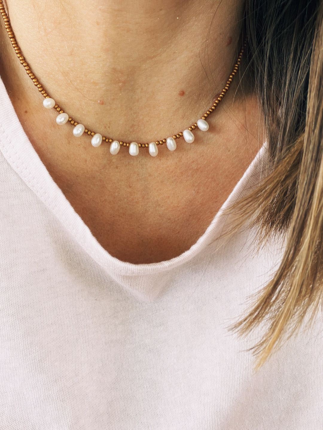 Pearl Beaded Necklace, Sunkissed