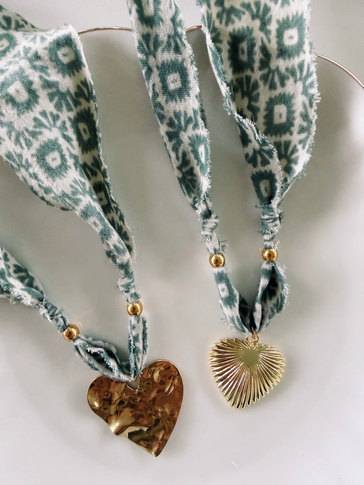 Sage Fabric Necklace, Blockprint & Bandana