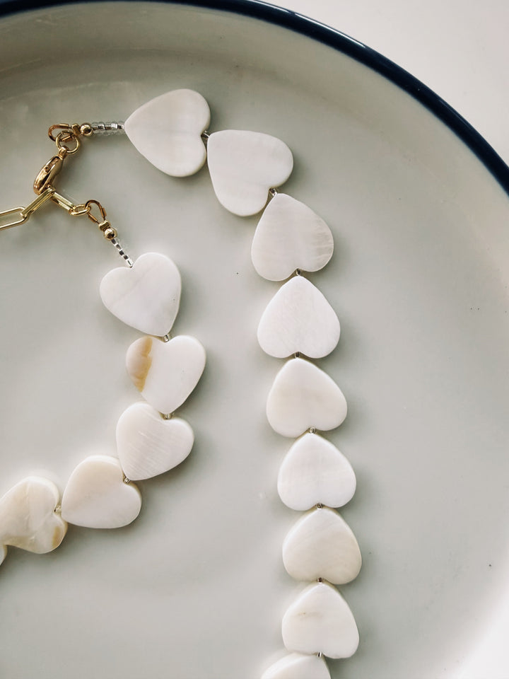Mother of Pearl Hearts Necklace, Sweet Heritage