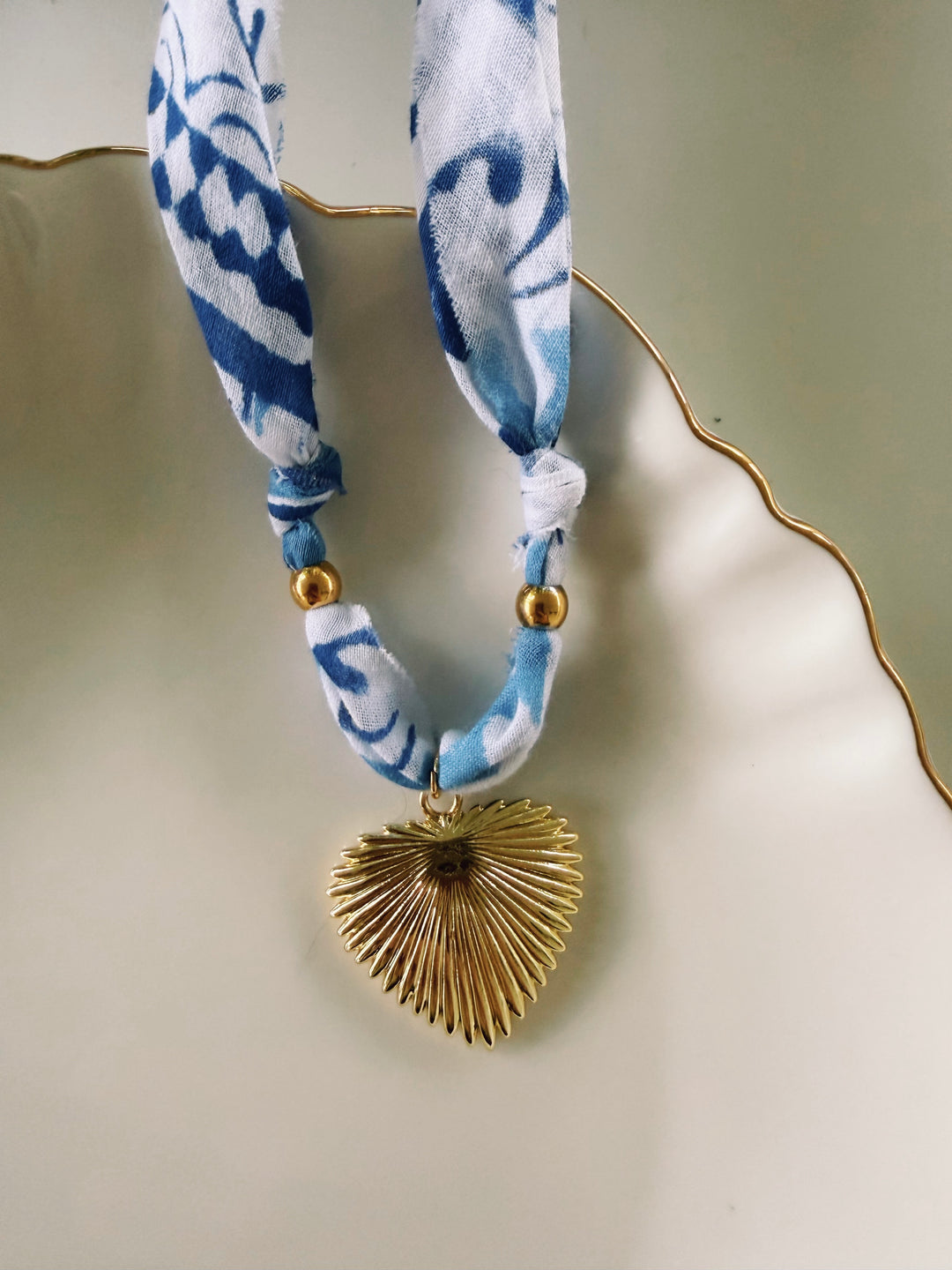Blue & White Fabric Necklace, Blockprint & Bandana