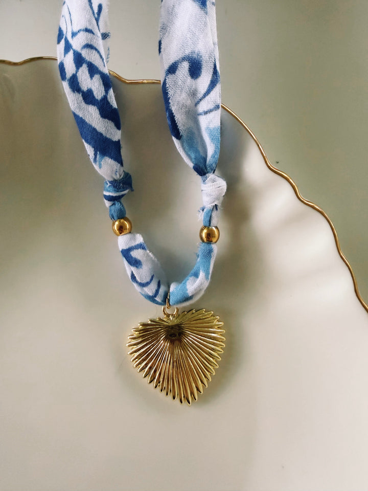 Blue & White Fabric Necklace, Blockprint & Bandana
