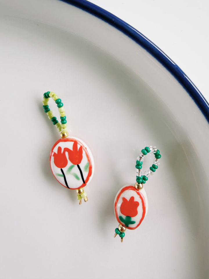 Beaded Red Flower Charms, Bead Girl Summer