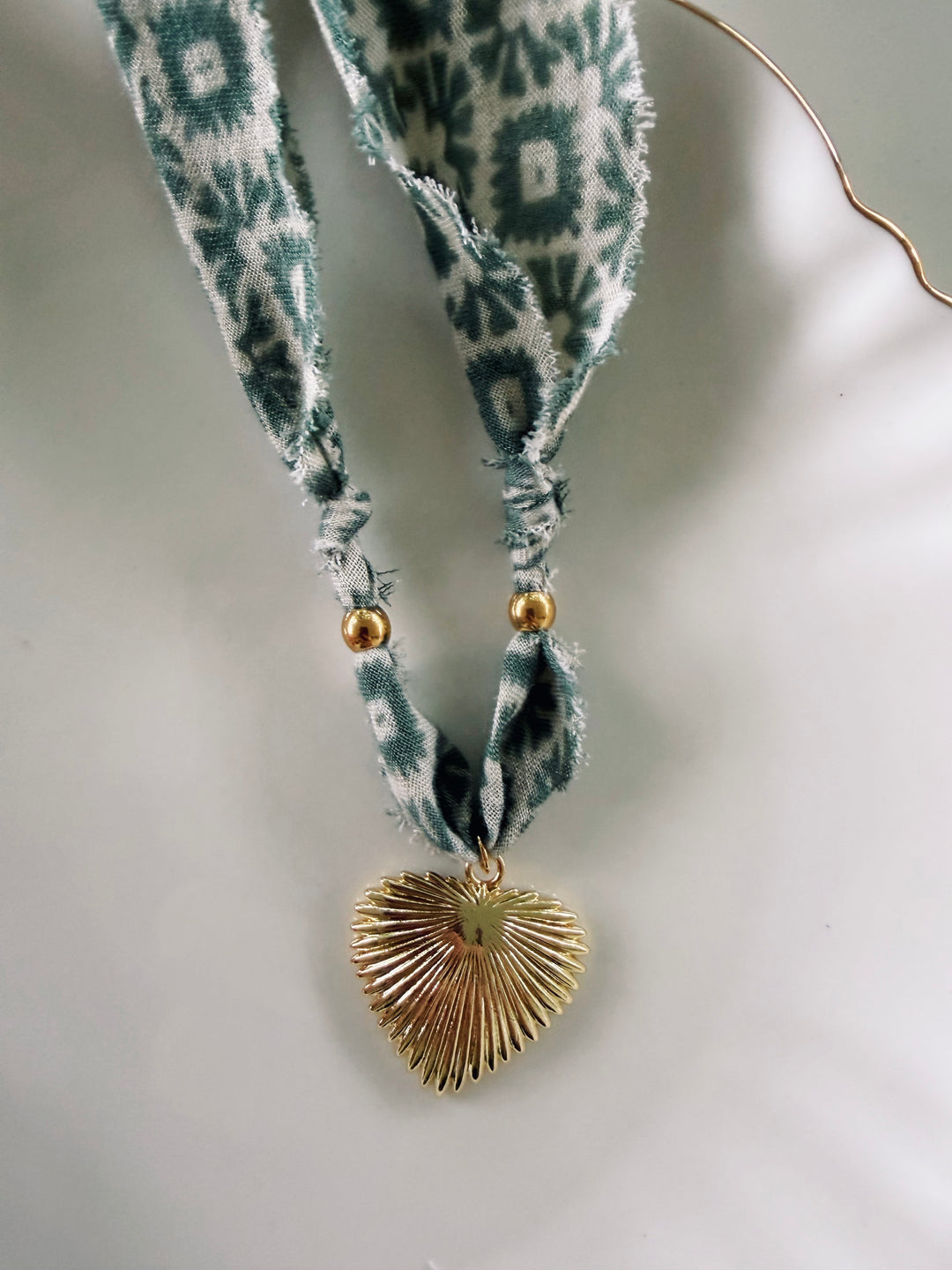 Sage Fabric Necklace, Blockprint & Bandana