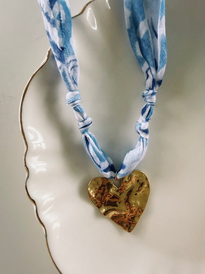 Blue & White Fabric Necklace, Blockprint & Bandana