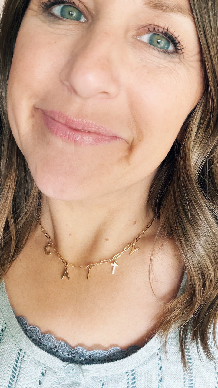Custom Gold Letter Necklace, Charm Society