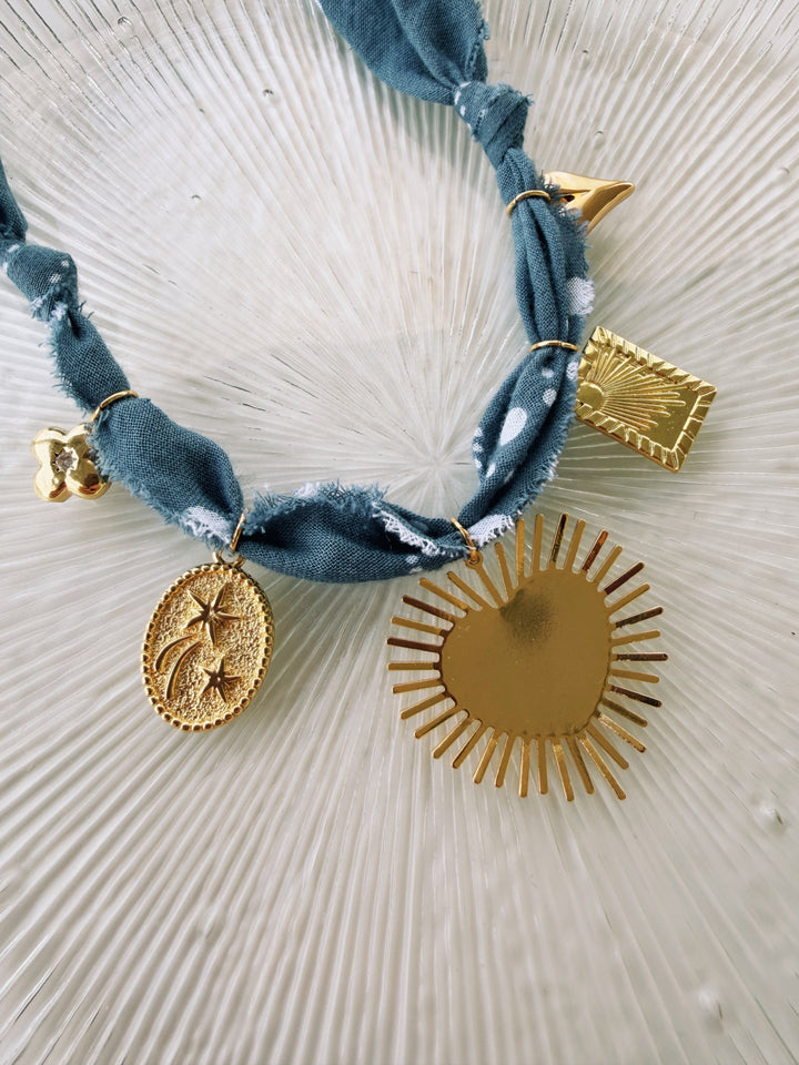 Heartburst Blue Bandana Necklace, Birthday Collection