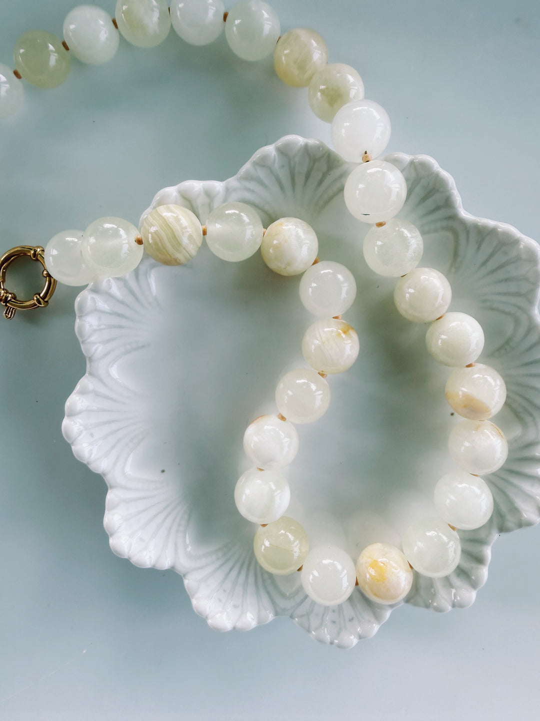 Sweet Cream Stone Necklace, Vintage Flora