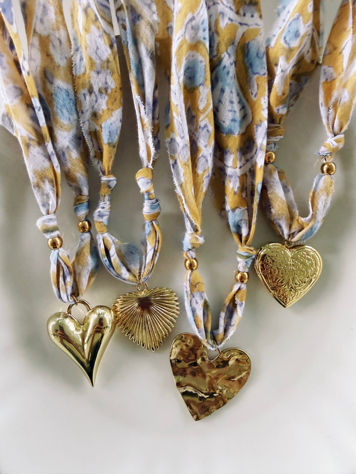 Goldenrod Fabric Necklace, Blockprint & Bandana
