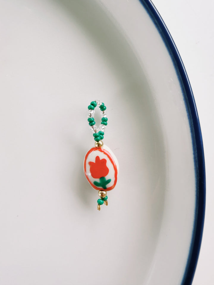 Beaded Red Flower Charms, Bead Girl Summer