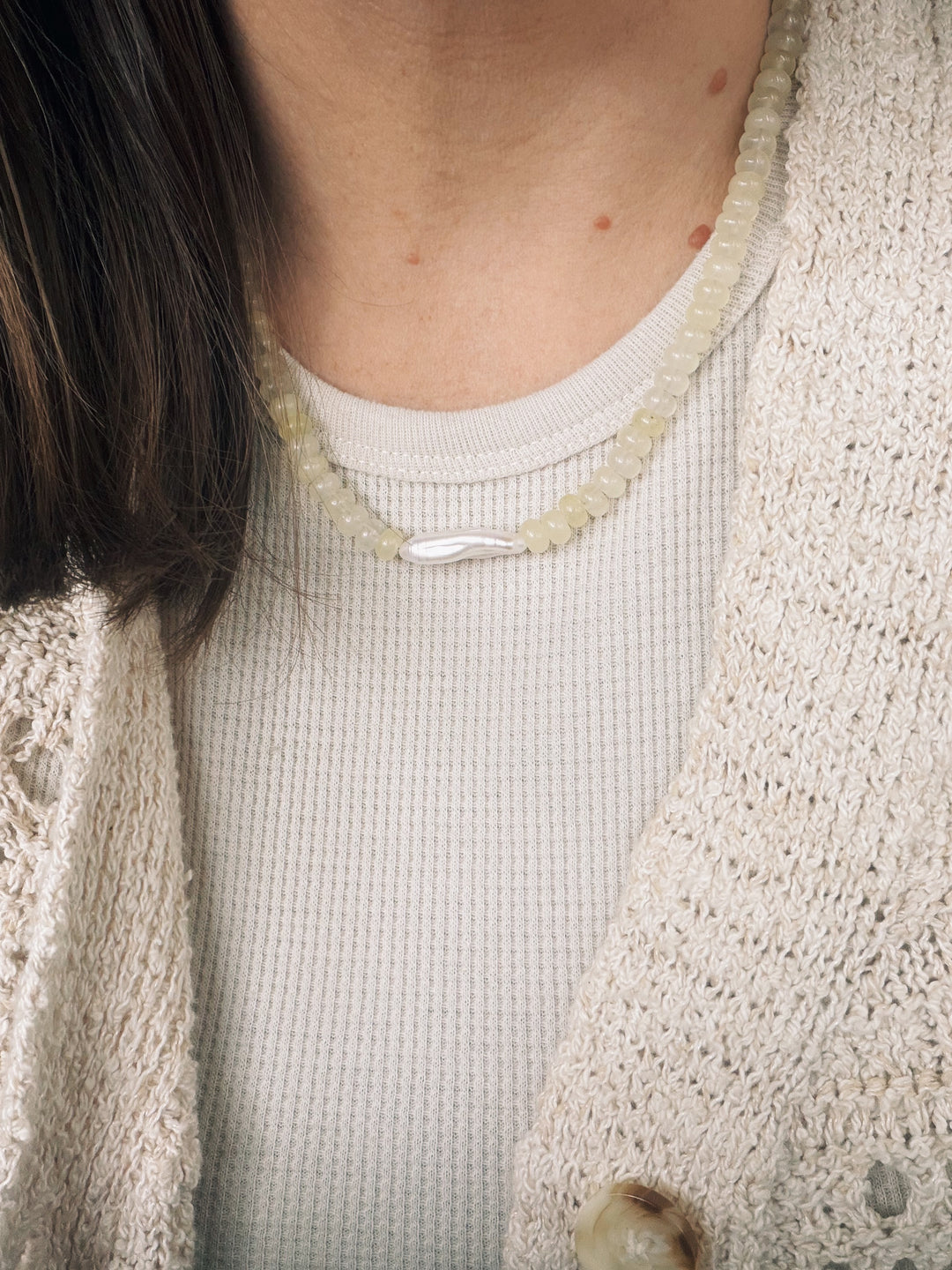 Butter Pearl Gemstone Necklace, Sweater Weather