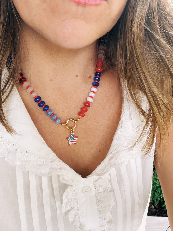 Americana Stone and Glass Necklace, America 250