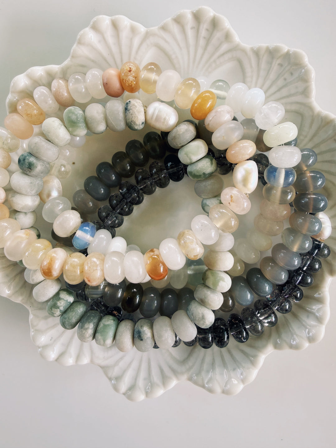 White + Grey Gemstone Bracelets, Pearls