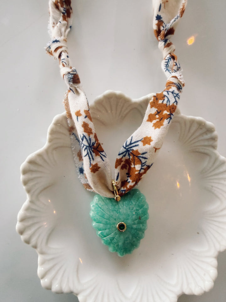 Gemstone Heart Fabric Necklace, Blockprint & Bandana