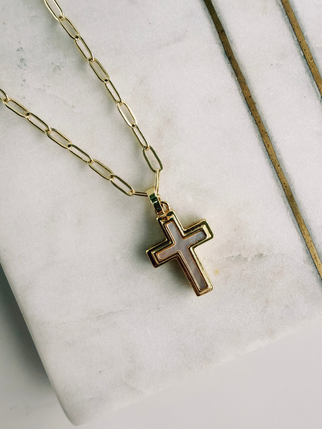 Mother of Pearl Cross Necklace, Field Warrior