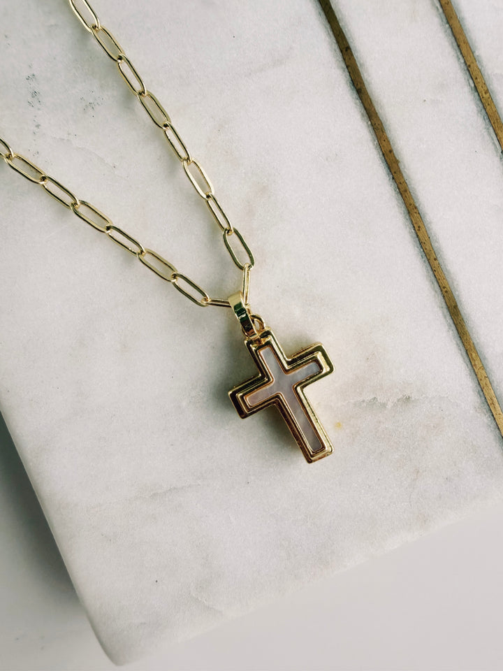 Mother of Pearl Cross Necklace, Field Warrior
