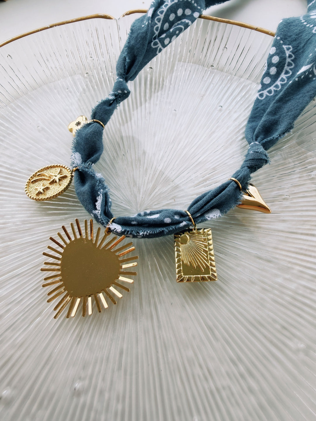 Heartburst Blue Bandana Necklace, Birthday Collection