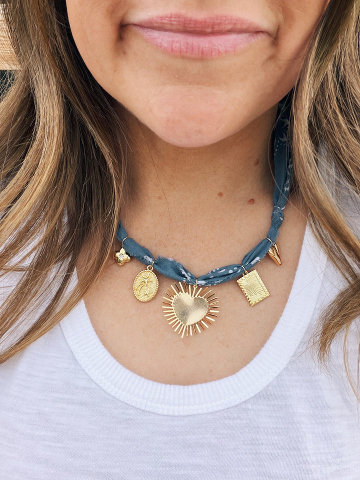 Heartburst Blue Bandana Necklace, Birthday Collection