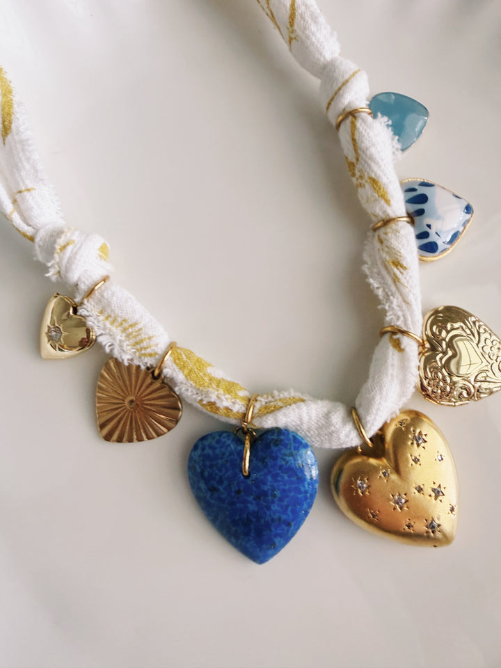 All Hearts Fabric Necklace, Blockprint & Bandana