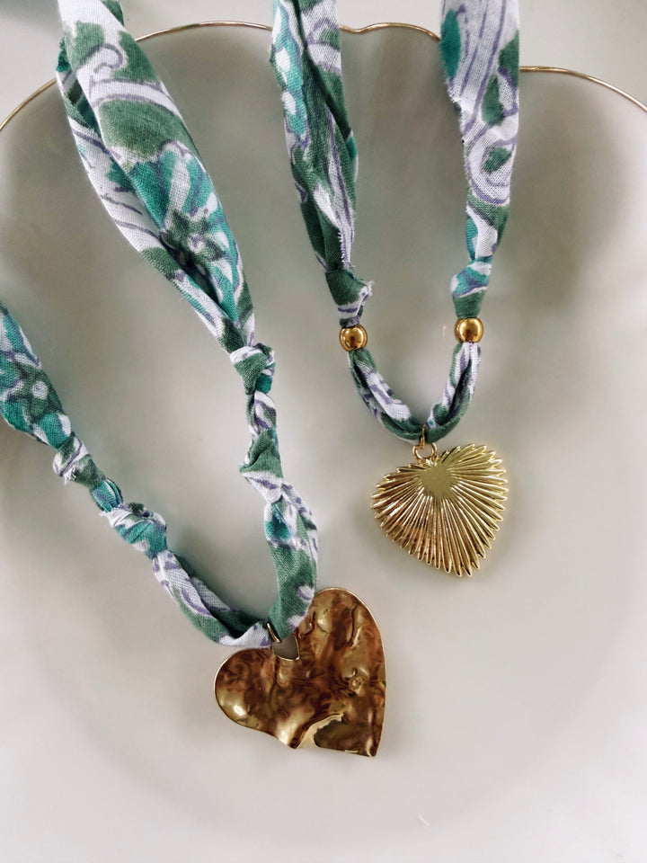 Garden Fabric Necklace, Blockprint & Bandana