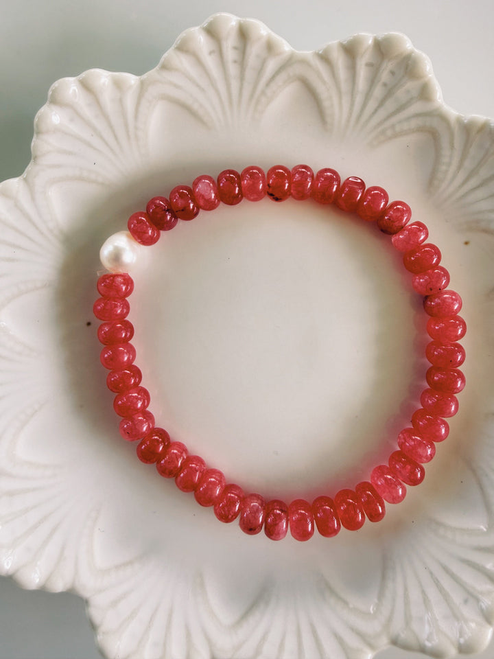Red + Orange Gemstone Bracelets, Pearls