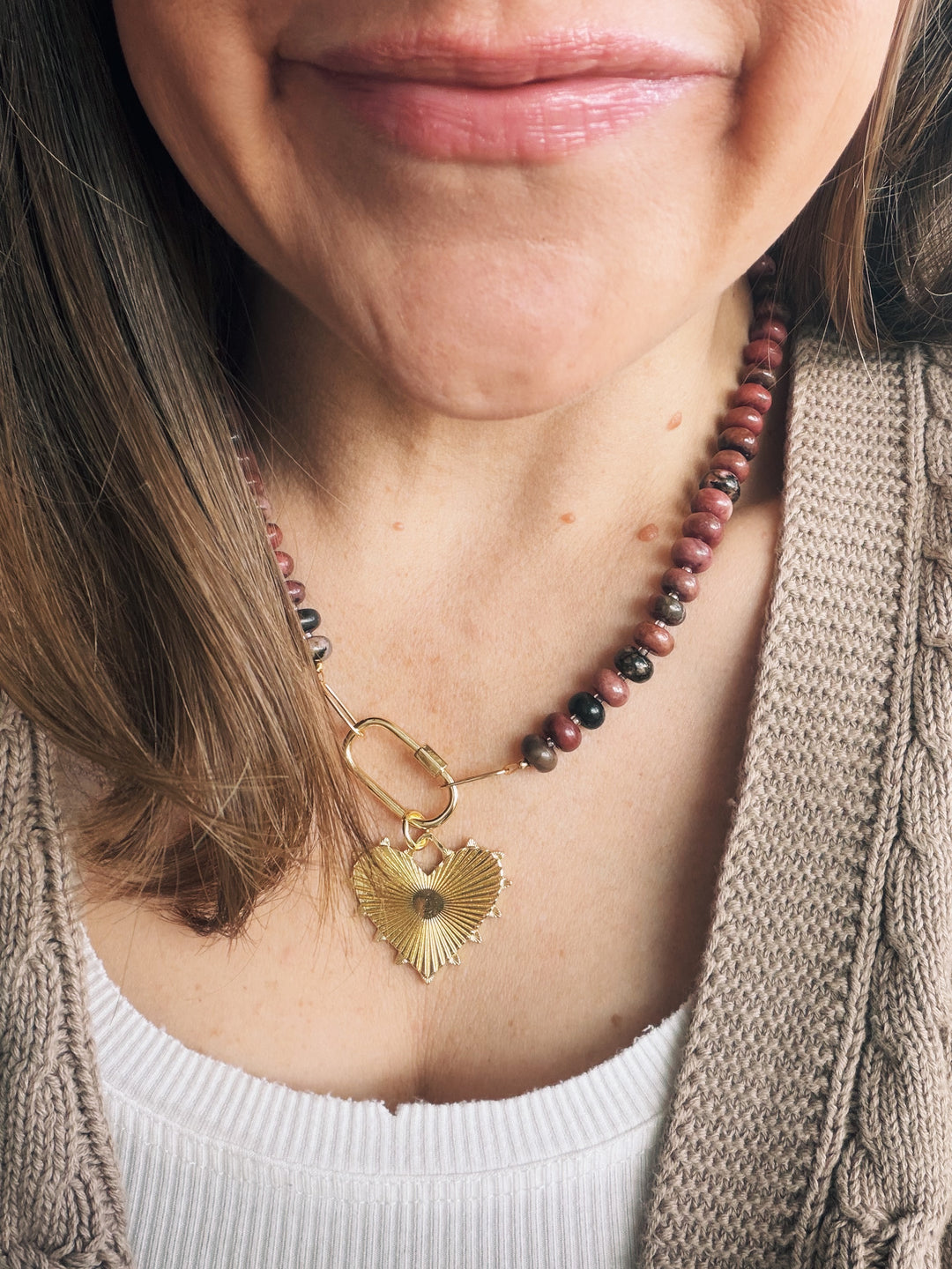 Dusty Rose Gemstone Necklace, Sweater Weather