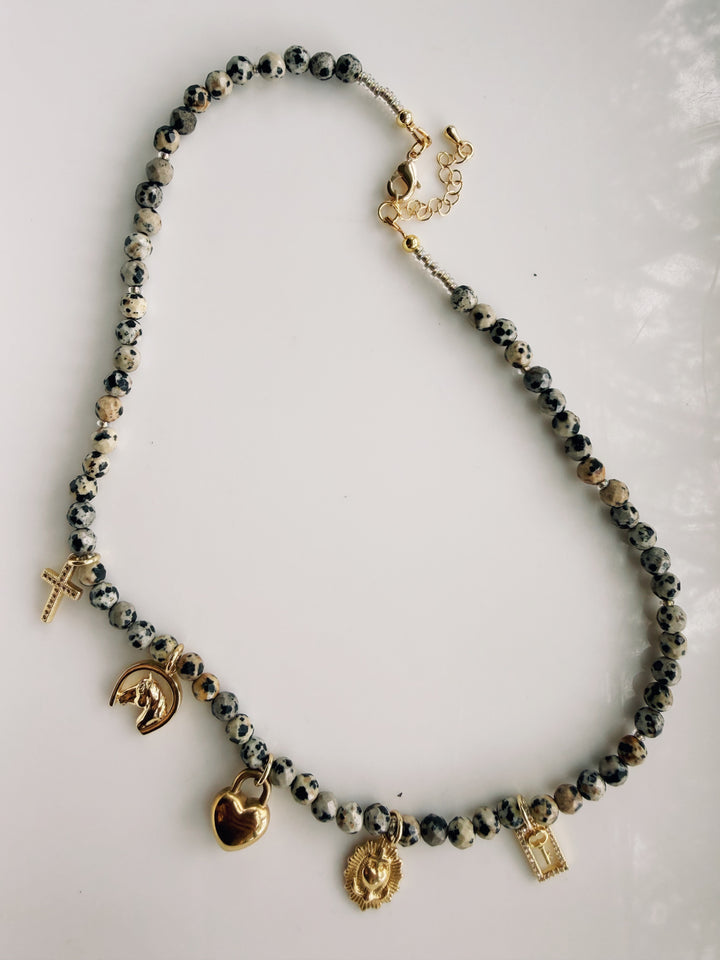 Jasper Gemstone Charm Necklace, Sweater Weather