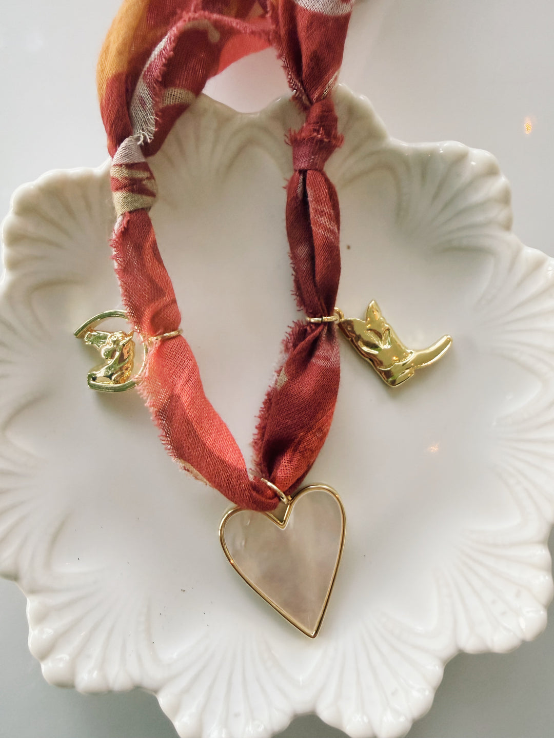 Western Bandana Necklace with Charms, Blockprint & Bandana