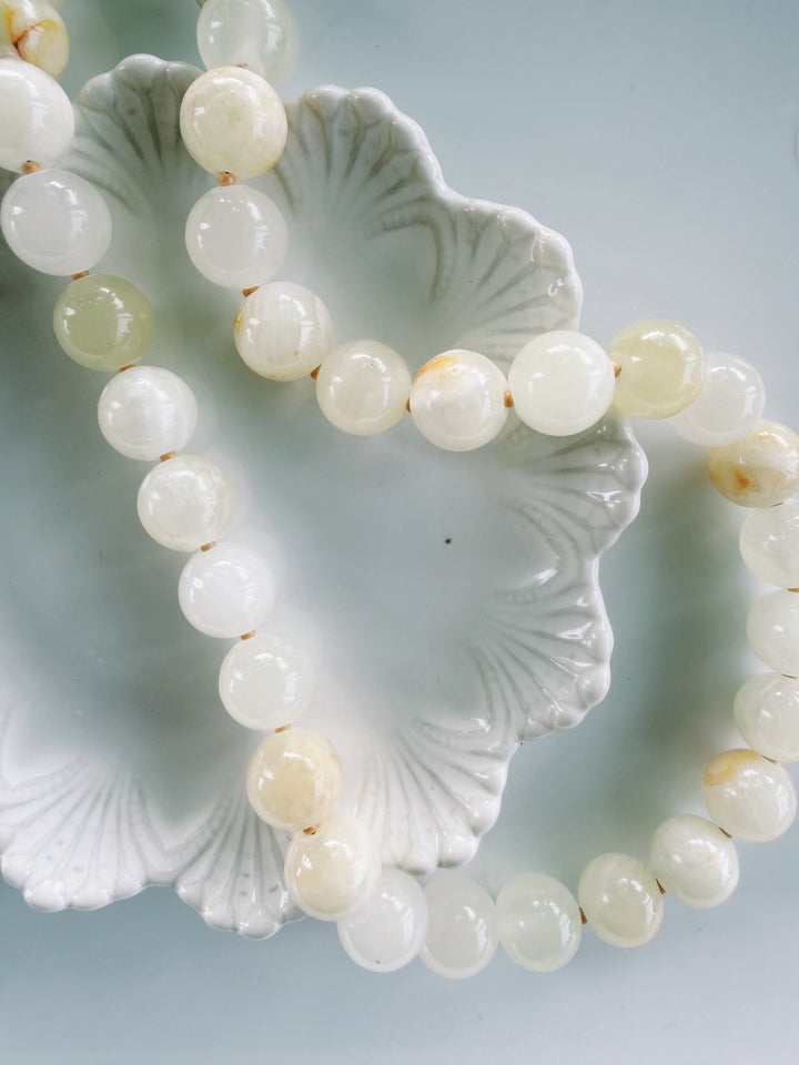Sweet Cream Stone Necklace, Vintage Flora