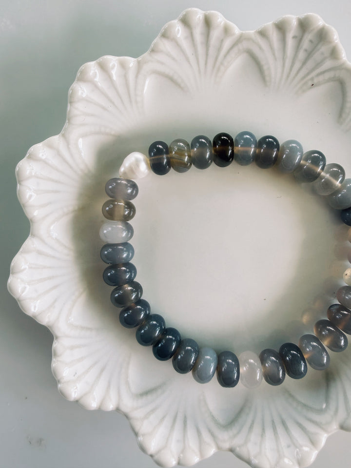 White + Grey Gemstone Bracelets, Pearls
