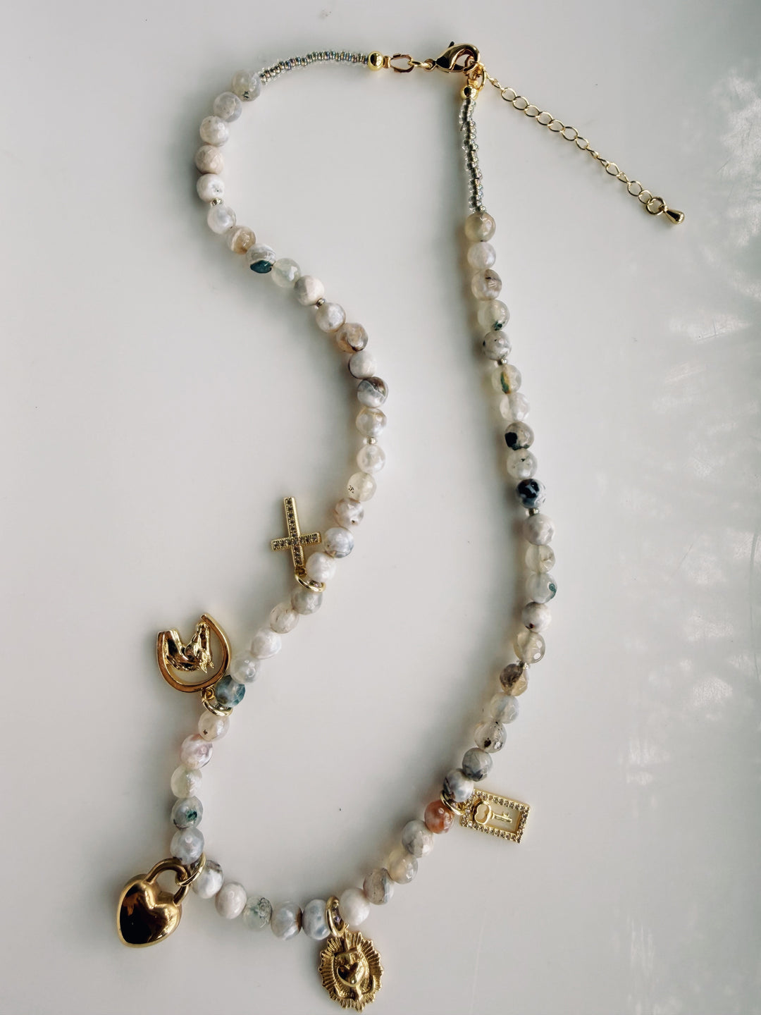 Agate Gemstone Charm Necklace, Sweater Weather