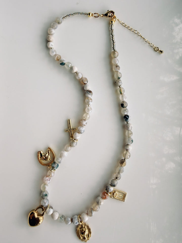 Agate Gemstone Charm Necklace, Sweater Weather