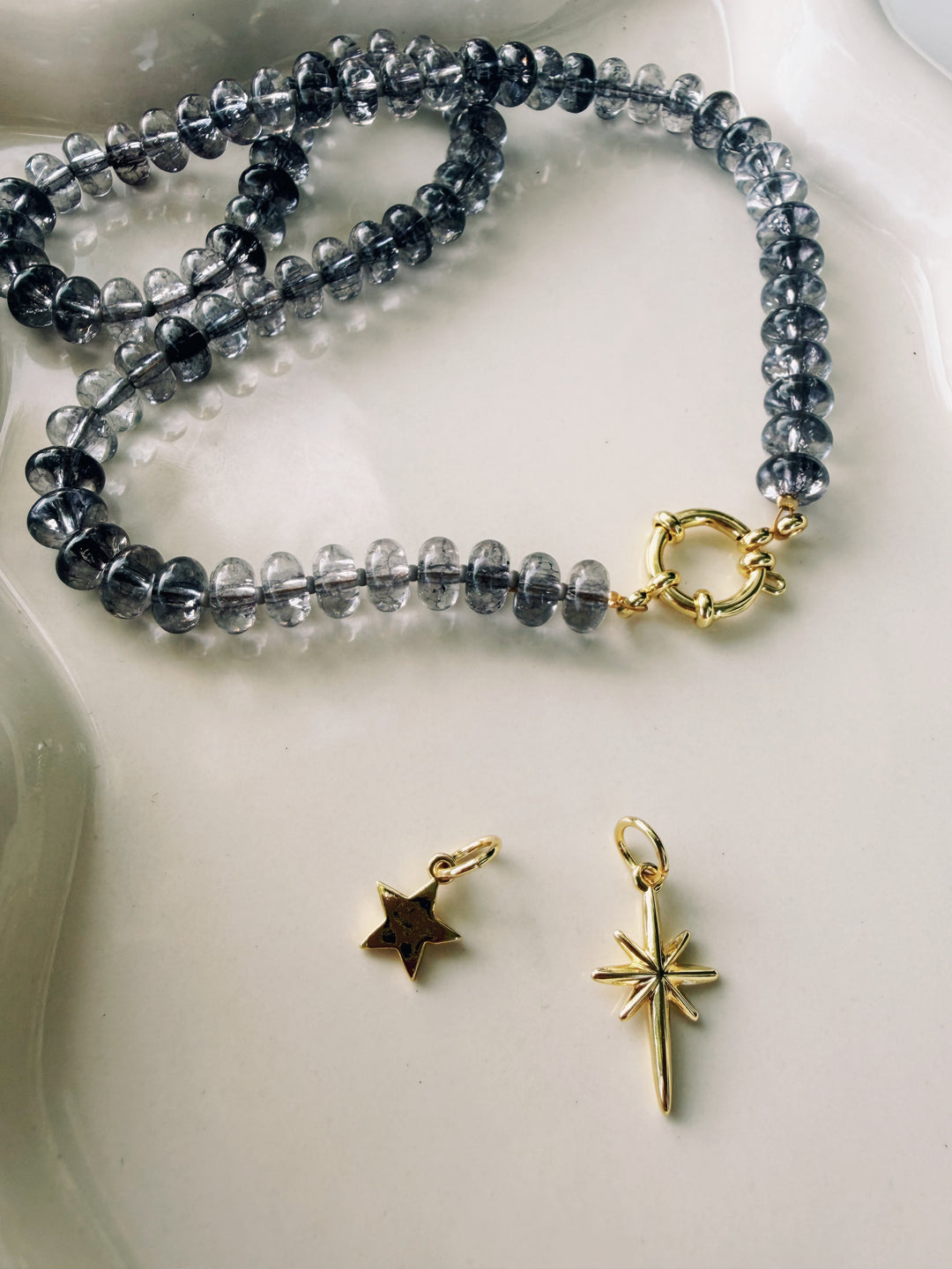 Dusk Glass Necklace with Charms, Stars