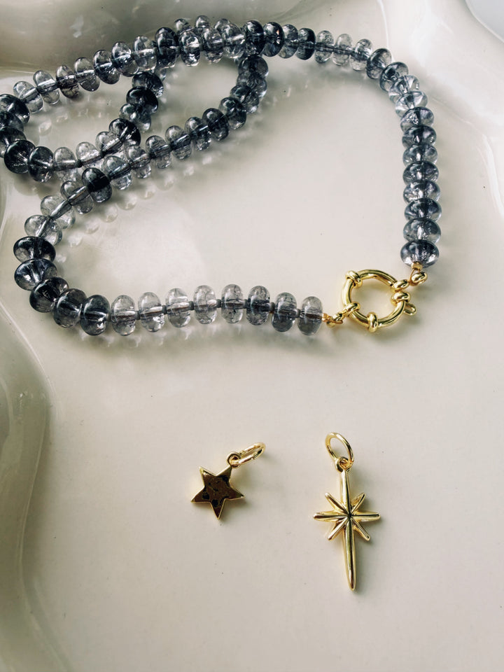 Dusk Glass Necklace with Charms, Stars