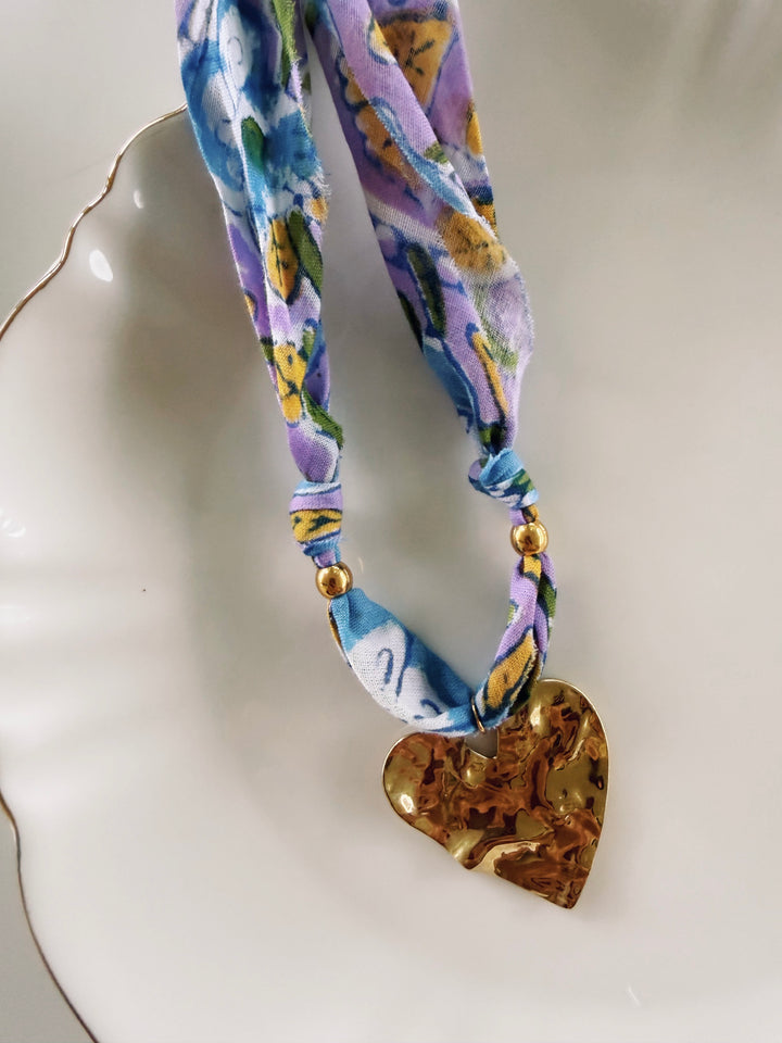 Lavender Fabric Necklace, Blockprint & Bandana