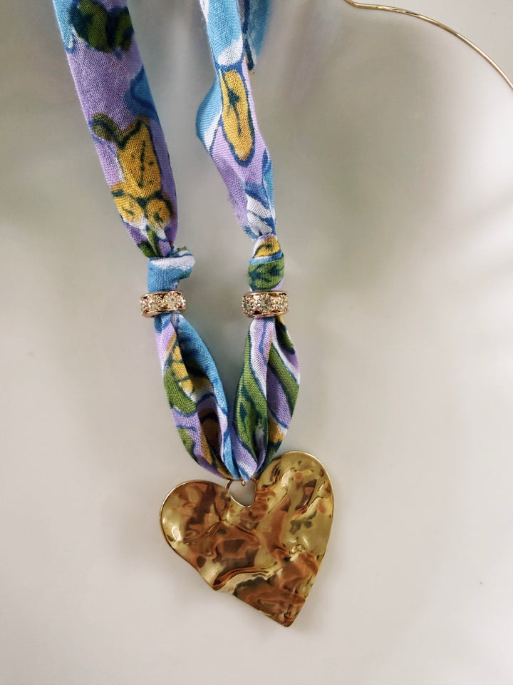 Lavender Fabric Necklace, Blockprint & Bandana