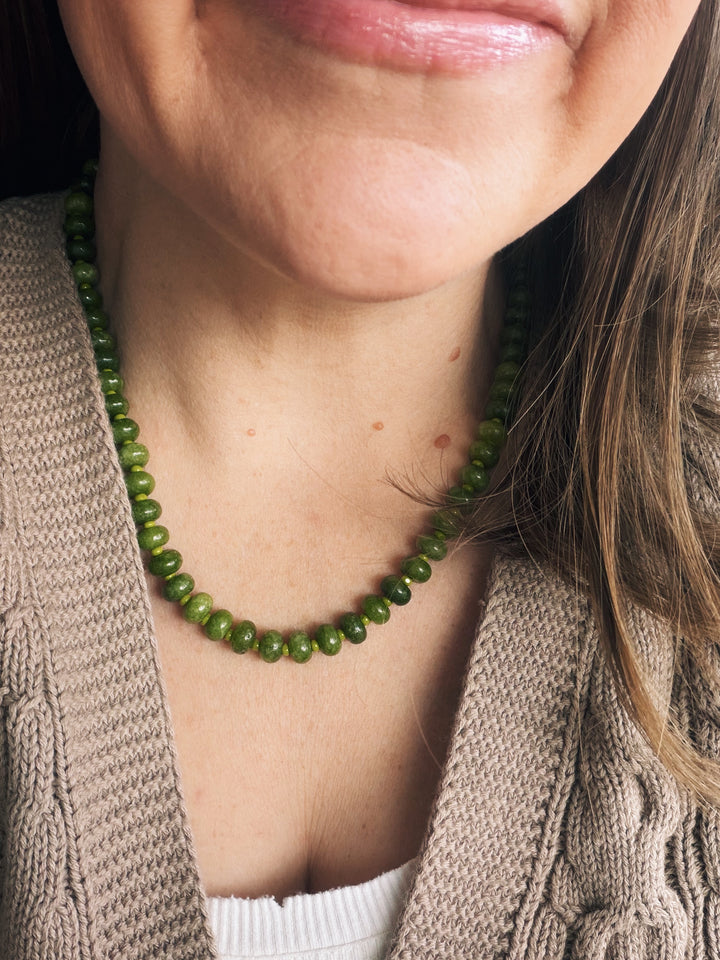 Olive Gemstone Necklace, Sweater Weather